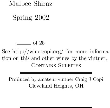 Malbec Shiraz back label