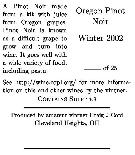 Oregon Pinot Noir back label